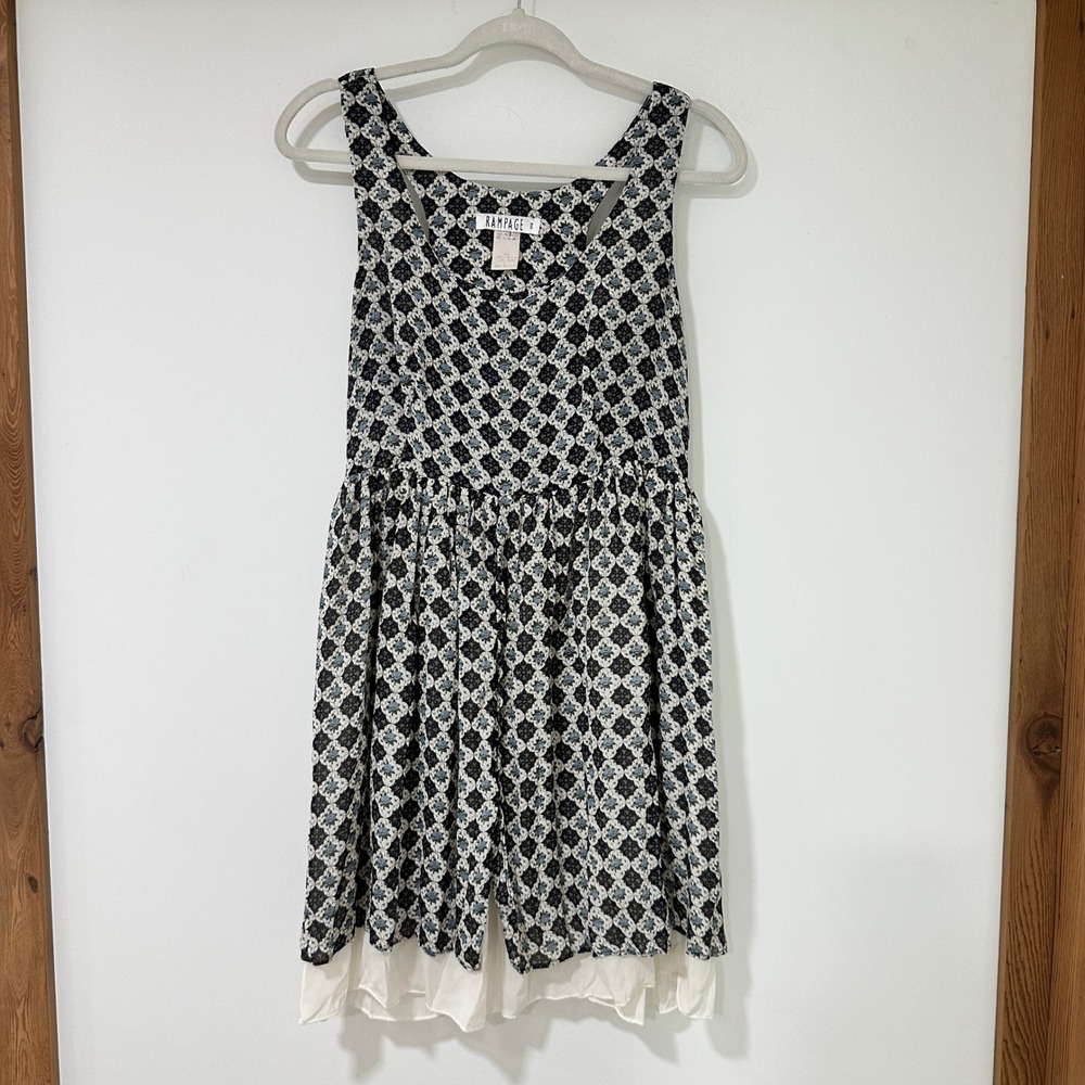 Vintage Rampage 90s Babydoll Mini Dress Size 3 Blue Floral Tiered USA Made